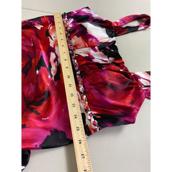 Y2K Babydoll Satin Sleeveless Top size Medium Empire Waist Chain Detail Iz Byer - Picture 7 of 16